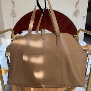 NWOT Quince Italian Leather Triple Compartment Weekender - golden tan